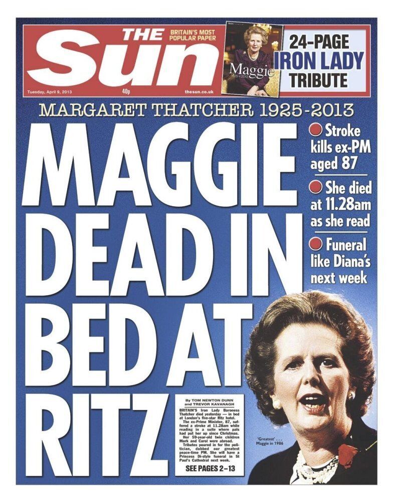 Les Unes de la presse britannique sur la mort de Thatcher