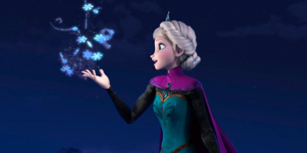 FILE - This file image provided by Disney shows Elsa the Snow Queen, voiced by Idina Menzel, in a scene from the animated feature