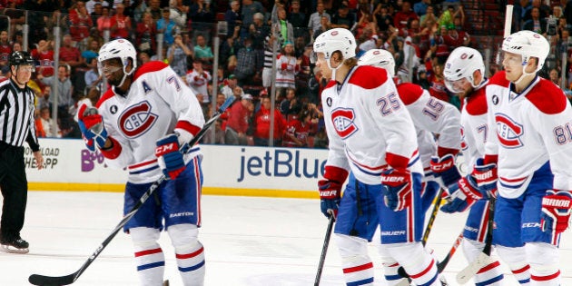 SUNRISE, FL - MARCH 17: P.K. Subban #76 of the Montreal Canadiens celebrates his goal during the second period against the Florida Panthers at the BB&T Center on March 17, 2015 in Sunrise, Florida. (Photo by Eliot J. Schechter/NHLI via Getty Images)