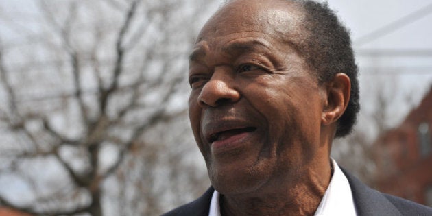 WASHINGTON, DC - APRIL 1:Former DC Mayor, Marion Barry chats with reporters as well as campaign supporters of Vincent Gray at the Allen Chapel A.M.E. Church to support Vincent Gray's second run for Mayor of DC on Tuesday April 1, 2014 in Washington, DC.(Photo by Marlon Correa/The Washington Post via Getty Images)