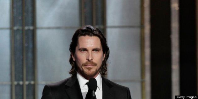 BEVERLY HILLS, CA - JANUARY 13: In this handout photo provided by NBCUniversal, Actor Christian Bale on stage to present during the 70th Annual Golden Globe Awards at the Beverly Hilton Hotel International Ballroom on January 13, 2013 in Beverly Hills, California. (Photo by Paul Drinkwater/NBCUniversal via Getty Images)