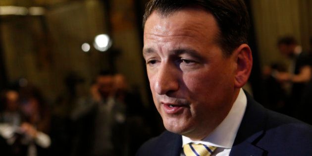 Canada's Natural Resources Minister Greg Rickford talks to reporters at the end of the G7 meeting for Energy in Rome, Tuesday, May 6, 2014. (AP Photo/Riccardo De Luca)