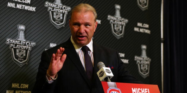 NEW YORK, NY - MAY 22: Michel Therrien, headcoach of the Montreal Canadiens, speaks to the media during a press conference after Game Three of the Eastern Conference Final against the New York Rangers during the 2014 NHL Stanley Cup Playoffs at Madison Square Garden on May 22, 2014 in New York City. (Photo by Elsa/Getty Images)