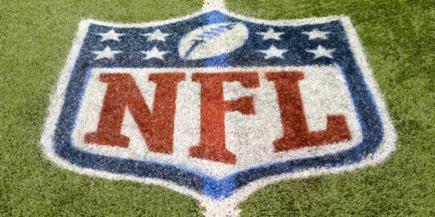 DETROIT, MI - NOVEMBER 24: A detailed view of an NFL shield logo painted on the field before the game between the Detroit Lions and the Tampa Bay Buccaneers at Ford Field on November 24, 2013 in Detroit, Michigan. The Buccaneers defeated the Lions 24-21. (Photo by Mark Cunningham/Detroit Lions/Getty Images)