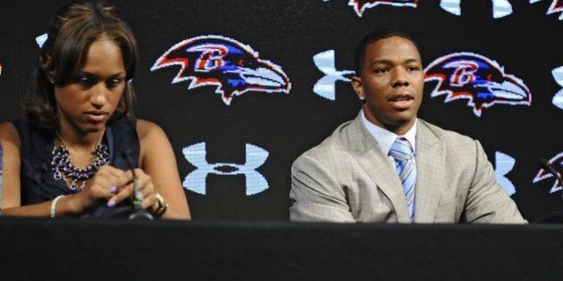 Ravens running back Ray Rice, right, and his wife Janay made statements to the news media May 5, 2014, at the Under Armour Performance Center in Owings Mills, Md, regarding his assault charge for knocking her unconscious in a New Jersey casino. On Monday, Sept. 9, 2014, Rice was let go from the Baltimore Ravens after a video surfaced from TMZ showing the incident. (Kenneth K. Lam/Baltimore Sun/MCT via Getty Images)