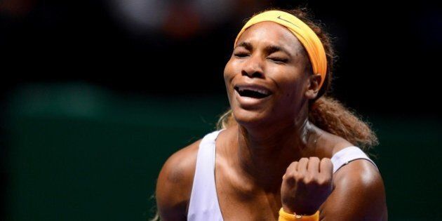 ISTANBUL, TURKEY - OCTOBER 26: Serena Williams of US reacts during the TEB BNP Paribas WTA Championships semi final tennis match against Jelena Jankovic of Serbia at Sinan Erdem Dome on October 26, 2013 in Istanbul, Turkey. (Photo by Berk Ozkan/Anadolu Agency/Getty Images)
