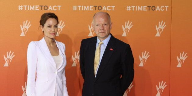Foreign Secretary William Hague and UN Special Envoy Angelina Jolie address the media at ExCel London ahead of the opening of the Summit Fringe on Tuesday 10 June.