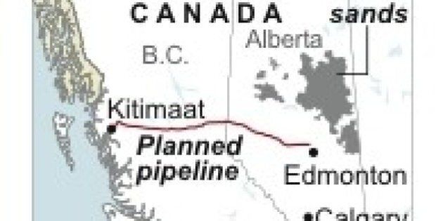 ADVANCE FOR JAN. 29; map locates Alberta oil sands and the planned route of the Northern Gateway Pipeline