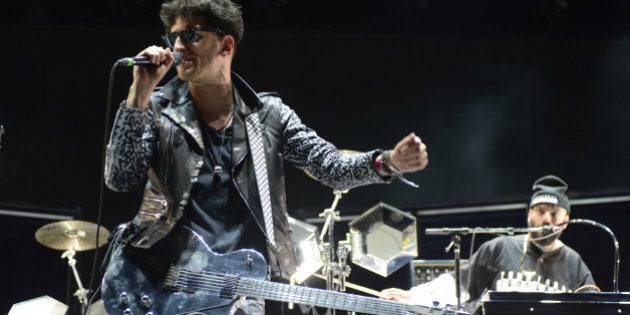 INDIO, CA - APRIL 11: Dave 1 (L) and P-Thugg of Chromeo perform at The Empire Polo Club on April 11, 2014 in Indio, California. (Photo by Tim Mosenfelder/WireImage)