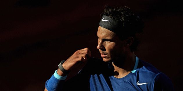 BARCELONA, SPAIN - APRIL 25: Rafael Nadal of Spain looks on in his match against Nicolas Almagro of Spain during day five of the ATP Barcelona Open Banc Sabadell at the Real Club de Tenis Barcelona on April 25, 2014 in Barcelona, Spain. (Photo by fotopress/Getty Images)