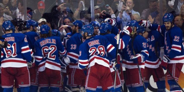 The New York Rangers as they win 1-0 against the Montreal Canadiens in game 6 of the Eastern Conference Stanley Cup Finals at Madison Square Garden on Thursday May 29th, 2014 (Photo By: Andrew Theodorakis/NY Daily News via Getty Images)