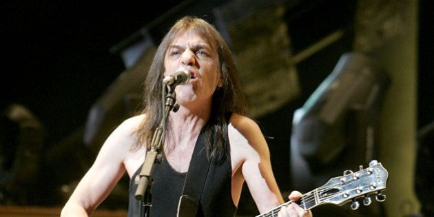 SAN ANTONIO - DECEMBER 12: Musician Malcolm Young of the Australian band AC/DC performs in concert at the AT&T Center on December 12, 2008 in San Antonio, Texas. (Photo by Gary Miller/FilmMagic)