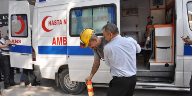 MANISA, TURKEY - MAY 13: A miner has died and more than 200 miners have been trapped inside a mine in the western Turkish province of Manisa following a malfunction at an electrical transformer nearby late on May 13, 2014. (Photo by Soner Ovumlu/Anadolu Agency/Getty Images)