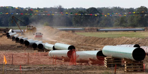 File - In this Oct. 4, 2012 file photo, large sections of pipe are shown in Sumner Texas. Safety regulators have quietly placed two extra conditions on construction of TransCanada Corp.âs Keystone XL oil pipeline after learning of potentially dangerous construction defects involving the pipelineâs southern leg. The new conditions were added four months after the pipeline safety agency sent TransCanada two warning letters about defects and other construction problems on the Keystone Gulf Coast Pipeline, which extends from Oklahoma to the Texas Gulf Coast. (AP Photo/Tony Gutierrez, file)