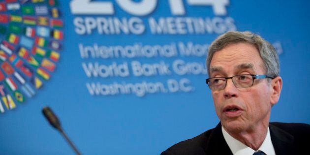 Joe Oliver, Canada's finance minister, speaks at a news conference during the International Monetary Fund (IMF) and World Bank Group Spring Meetings in Washington, D.C., U.S., on Friday, April 11, 2014. Global finance chiefs pressed the U.S. to allow an increase in the financial resources of the International Monetary Fund as they argued the Ukraine crisis underscores the lender's importance. Photographer: Andrew Harrer/Bloomberg via Getty Images