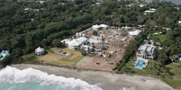 FLORIDA, USA - NOVEMBER 21: ***EXCLUSIVE*** Aerial pictures of Celine Dion's Jupiter Island home, Florida, November 21, 2009. These revealing aerial shots display the sheer size and scope of Canadian singer Celine Dion's enormous home swimming pool In Florida. Holding more than half a million gallons of water and almost the same size as two 50 metre olympic swimming pools, Dion's own private water park is slowly taking shape. Built as part of her sprawling 5.7-acre beachfront property on the exclusive Jupiter Island, the spectacular pool is planned to feature water slides and act as the centrepiece to her new home. The construction of the 9,825 square feet property and pool on Jupiter Island's South Beach road has been a five-year work in progress for 41-year old Celine and husband Rene Angelil. (Photo by Barry Bland / Barcroft Media / Getty Images)
