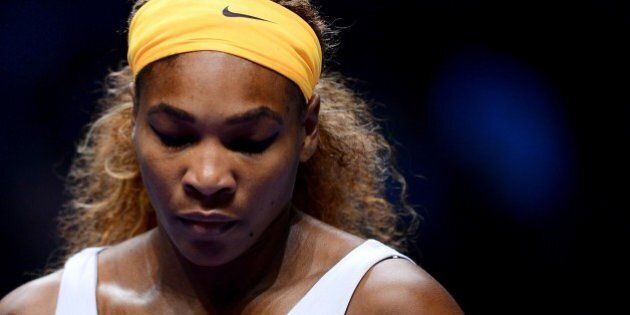 ISTANBUL, TURKEY - OCTOBER 26: Serena Williams of US reacts during the TEB BNP Paribas WTA Championships semi final tennis match against Jelena Jankovic of Serbia at Sinan Erdem Dome on October 26, 2013 in Istanbul, Turkey. (Photo by Berk Ozkan/Anadolu Agency/Getty Images)