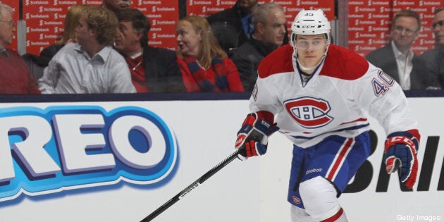 TORONTO, CANADA - APRIL 13: Nathan Beaulieu #40 of the Montreal Canadiens skates against the Toronto Maple Leafs on April 13, 2013 at the Air Canada Centre in Toronto, Canada. The Leafs defeated the Canadiens 5-1. (Photo by Claus Andersen/Getty Images)