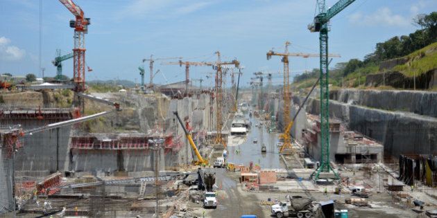 (FILES) Panama Canal locks under construction as seen on August 20, 2013. A Spanish-led consortium threatened on January 2, 2014 to halt a massive, $5.3 billion (3.9-billion-euro) expansion of the Panama Canal, which handles five percent of world maritime trade, because of a row over cost overruns. AFP PHOTO/Rodrigo ARANGUA (Photo credit should read RODRIGO ARANGUA/AFP/Getty Images)