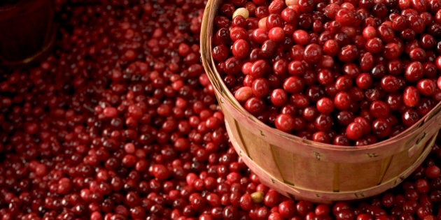 Cranberry basket at a market in Montreal, Canada.