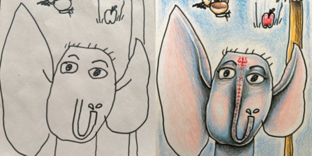 Quand un papa fait du coloriage (dans les dessins de ses enfants)