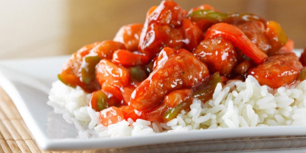 sweet and sour pork on rice