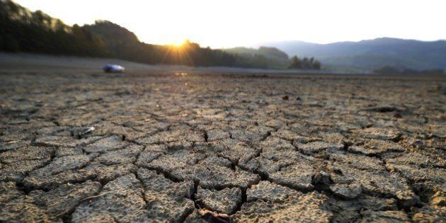 Cracked mud is picture at sunrise in the dried shores of Lake Gruyere affected by continous drought near the western Switzerland village of Avry-devant-Pont. A leading climate scientist warned on Aptril 12 that Europe should take action over increasing drought and floods, stressing that some climate change trends were clear despite variations in predictions. AFP PHOTO / FABRICE COFFRINI (Photo credit should read FABRICE COFFRINI/AFP/Getty Images)