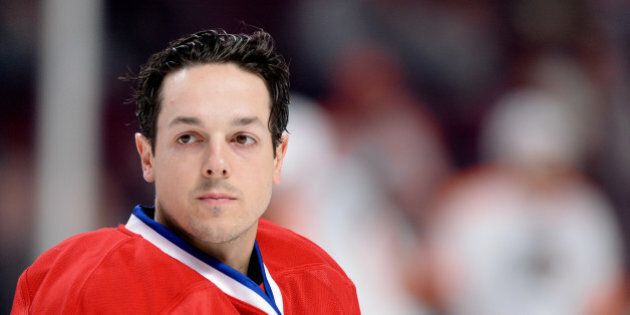 MONTREAL, QC - OCTOBER 5: Daniel Briere #48 of the Montreal Canadiens is shown prior to his first game against his previous team the Philadelphia Flyers on October 5, 2013 at the Bell Centre in Montreal, Quebec, Canada. (Photo by Francois Lacasse/NHLI via Getty Images)