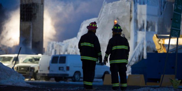 L'ISLE-VERTE, QC - JANUARY 23: Walls continue to burn, three people are dead, and 30 remain missing after a massive fire in L'Isle-Verte, a small community of approximately 1,500 people in Quebec. Fire ripped through Residence du Havre, a seniors' residence, in the early morning hours of January 23. January 23, 2014. (Randy Risling/Toronto Star via Getty Images)