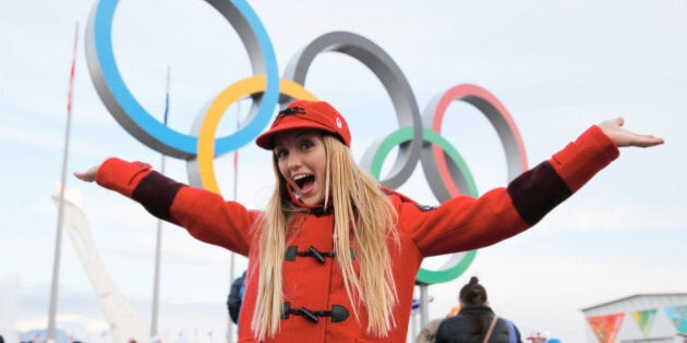 SOCHI, RUSSIA - FEBRUARY 09: (BROADCAST-OUT) Justine Dufour-Lapointe of the Canadian freestyle skiing...