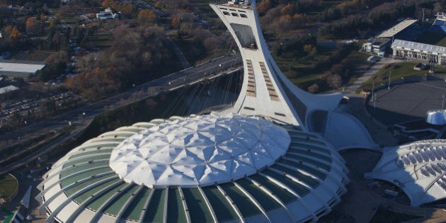 MONTREAL, QC - NOVEMBER 18: An aerial view of Olympic Stadium is seen from above on November 18, 2012 in Montreal, Quebec. (Photo by Tom Szczerbowski/Getty Images)