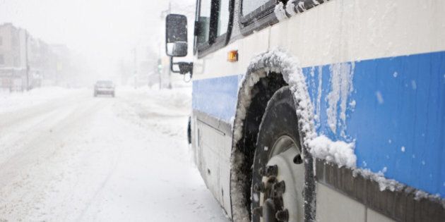 city bus in a blizzard