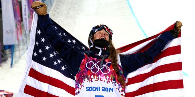 SOCHI, RUSSIA - FEBRUARY 20: Maddie Bowman of the United States celebrates winning the gold medal in the Freestyle Skiing Ladies' Ski Halfpipe Finals on day thirteen of the 2014 Winter Olympics at Rosa Khutor Extreme Park on February 20, 2014 in Sochi, Russia. (Photo by Cameron Spencer/Getty Images)