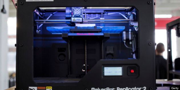 A Makerbot Industries LLC Replicator 2 Desktop 3D Printer is seen at the company's new factory in the Brooklyn borough of New York, U.S., on Thursday, June 7, 2013. The 50,000 square foot space employs over 100 people to meet the demand for the Makerbot Replicator 2 desktop 3D printer. Photographer: Victor J. Blue/Bloomberg via Getty Images