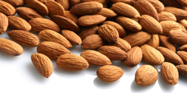 almonds on white background