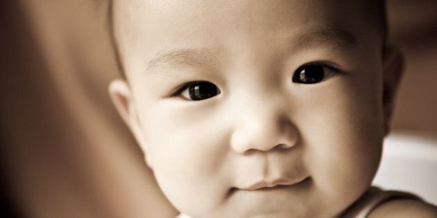 a portrait of a cute asian baby