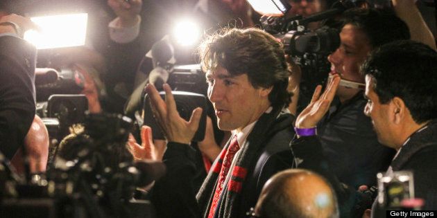 TORONTO, ON - APRIL 6: Justin Trudeau walks into the federal Liberal showcase at the Metro Toronto Convention Centre. (David Cooper/Toronto Star via Getty Images)