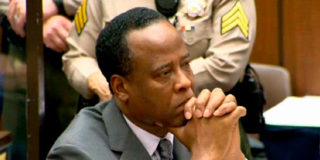 LOS ANGELES, CA - NOVEMBER 29: Screen grab of Dr. Conrad Murray listening as Judge Michael Pastor sentences him to four years in county jail on November 29, 2011 for his involuntary manslaughter conviction of pop star Michael Jackson. PHOTOGRAPH BY Barcroft Media /Barcoft Media via Getty Images
