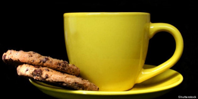 yellow coffee cup and cookies...