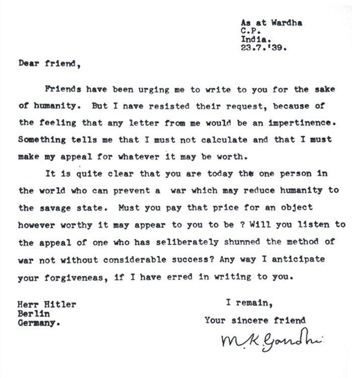 Gandhi écrit à Hitler 