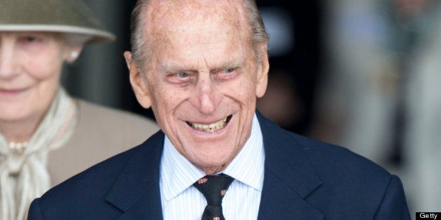 CAMBRIDGE, ENGLAND - MAY 23: Prince Philip, Duke of Edinburgh leaves The Medical Research Council on May 23, 2013 in Cambridge, Cambridgeshire. (Photo by Mark Cuthbert/UK Press via Getty Images)