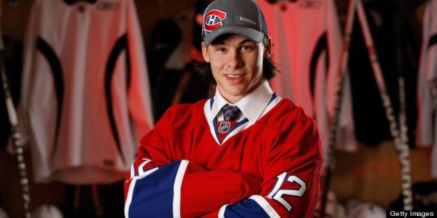 PITTSBURGH, PA - JUNE 23: Charles Hudon, 122nd overall pick by the Montreal Canadiens, poses for a portrait during the 2012 NHL Entry Draft at Consol Energy Center on June 23, 2012 in Pittsburgh, Pennsylvania. (Photo by Gregory Shamus/NHLI via Getty Images)
