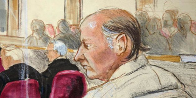 New Westminster, CANADA: This artist's drawing shows accused serial killer Robert William Pickton sitting in court 22 January 2007 in New Westminster, Canada. The grisly murder trial of pig farmer Robert William Pickton, accused in Canada's worst serial killings, began 22 January 2007 in a case described by a judge as a horror film. AFP PHOTO/Drawing by Felicity Don (Photo credit should read FELICITY DON/AFP/Getty Images)
