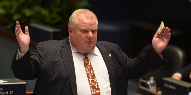Toronto, ON - November 14 - Mayor Rob Ford gestures as he speaks angrily about a move to have an environmental assessment for bike lanes on Bloor-Dupont.Mayor Rob Ford attends a City Council meeting while sparks continue to fly over his ongoing controversy.November 14, 2013 (Richard Lautens/Toronto Star via Getty Images)