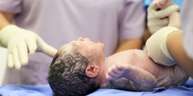 newborn baby in labor room