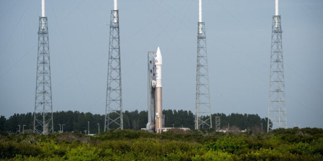 Two days before the scheduled launch, the United Launch Alliance Atlas V rocket and NASA?s Mars Atmosphere and Volatile Evolution (MAVEN) spacecraft rolls out of the Cape Canaveral Air Force Station Space Launch Complex 41 Vertical Integration Facility to the launch pad, Saturday, Nov. 16, 2013, Cape Canaveral, Florida. Photo Credit: (NASA/Bill Ingalls)