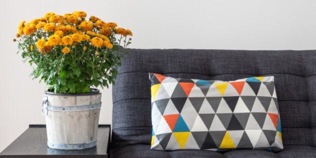 bright cushion on a sofa