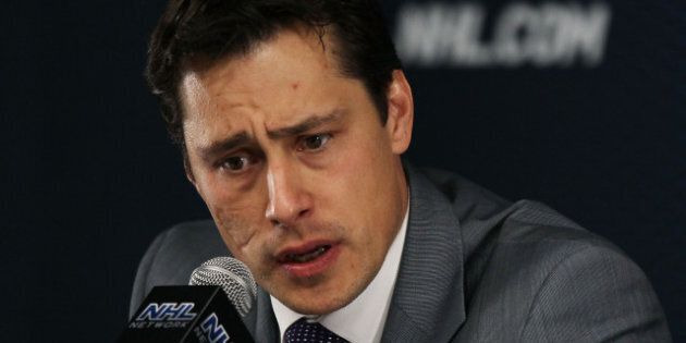 BOSTON, MA - MAY 27: Head coach Guy Boucher of the Tampa Bay Lightning speaks to the media after their 0 to 1 loss to the Boston Bruins in Game Seven of the Eastern Conference Finals during the 2011 NHL Stanley Cup Playoffs at TD Garden on May 27, 2011 in Boston, Massachusetts. (Photo by Elsa/Getty Images)