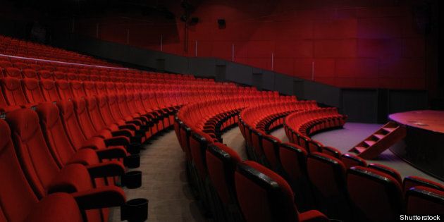 desolate red cinema hall