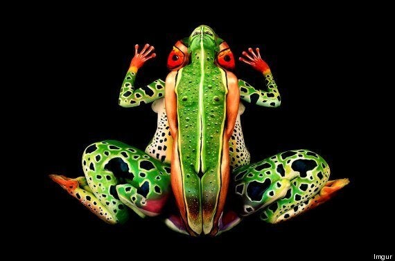 «Body-painting» ou peintures sur corps nus sur Reddit: des mannequins se transforment en grenouille tropicale